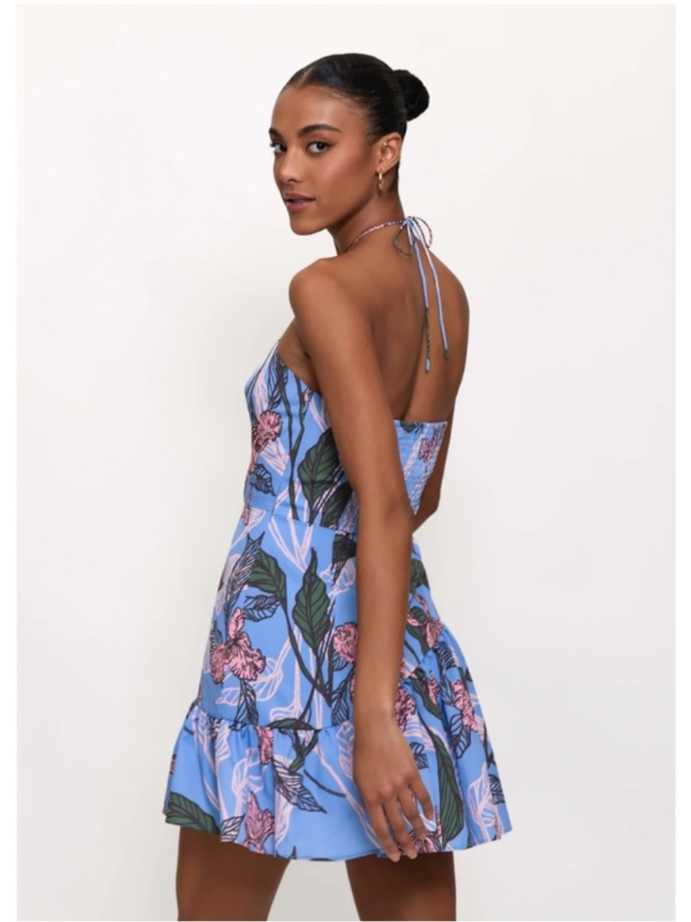 Hutch Blue Floral Halter Mini Dress Size Medium Like New - Picture 2 of 8
